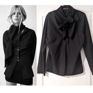 NEW Zara | Poplin Blouse With Bow In Black